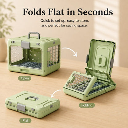 Ortekor Collapsible Pet Travel Carrier for Vet Visits & Road Trips - Fold-Flat Hard Crate That Saves Space