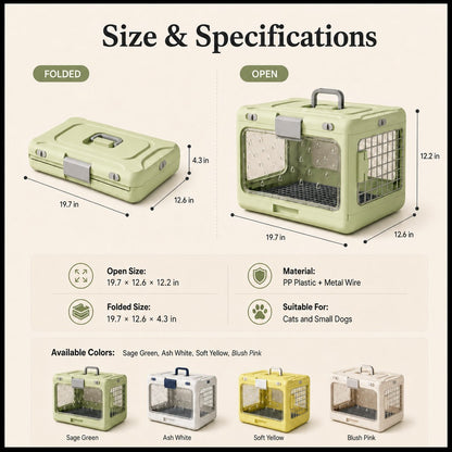 Ortekor Collapsible Pet Travel Carrier for Vet Visits & Road Trips - Fold-Flat Hard Crate That Saves Space