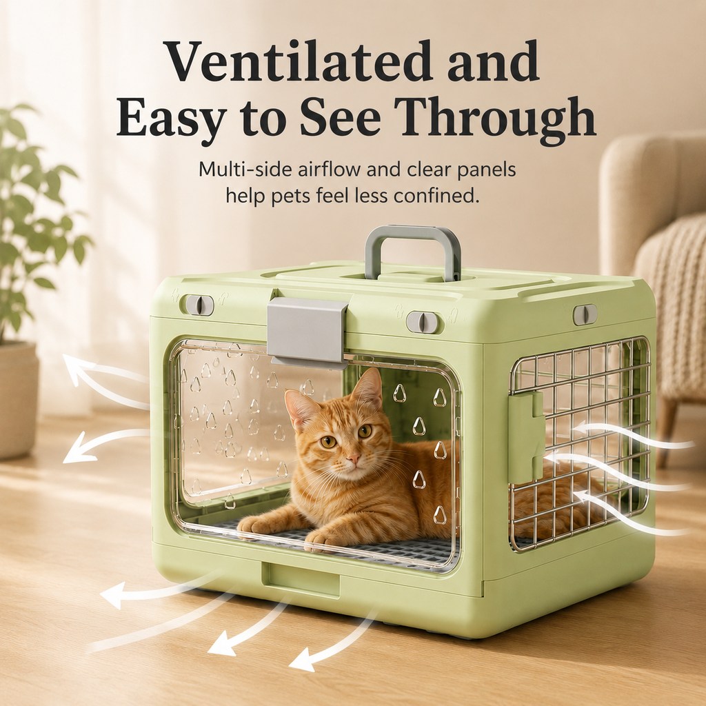 Ortekor Collapsible Pet Travel Carrier for Vet Visits & Road Trips - Fold-Flat Hard Crate That Saves Space