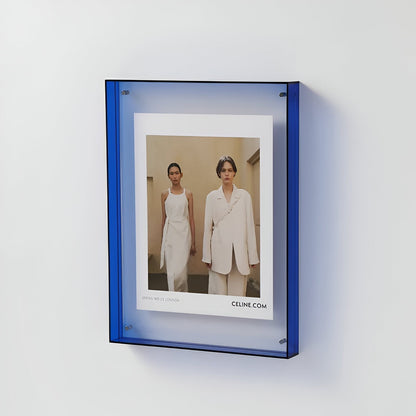 Cadre mural en acrylique transparent avec bordure colorée pour photos, posters et impressions d'art | Support d'affichage flottant pour salon, chambre, bureau | Moderne