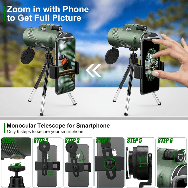 Portable HD Telescope Monocular 600x Magnification for Wildlife Bird Watching Hiking Sports Concerts Travel Outdoor Adventure