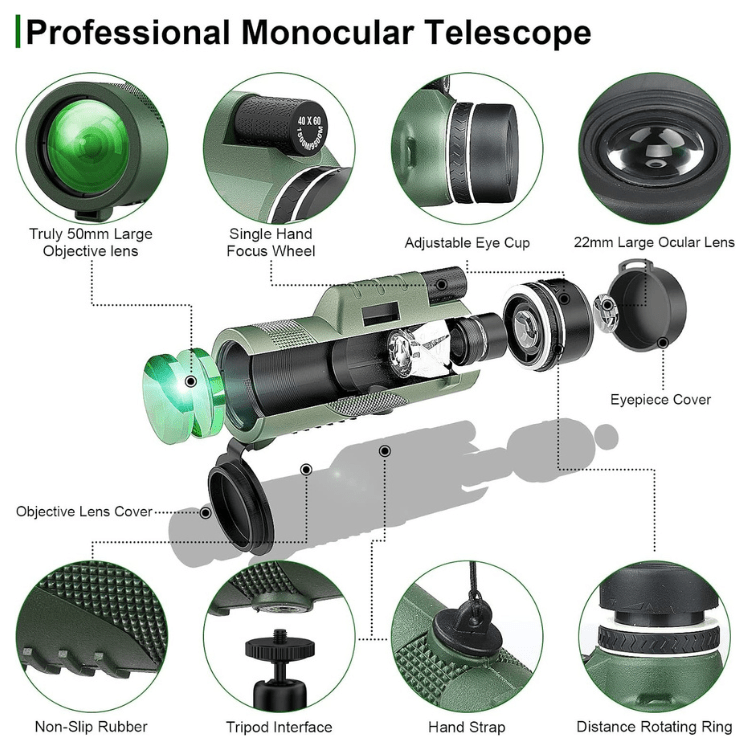 Portable HD Telescope Monocular 600x Magnification for Wildlife Bird Watching Hiking Sports Concerts Travel Outdoor Adventure