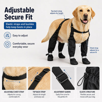 Ortekor 4-in-1 Connected Dog Boots for Rainy Walks - Water-Resistant Paw & Leg Protection for Mud & Dirt
