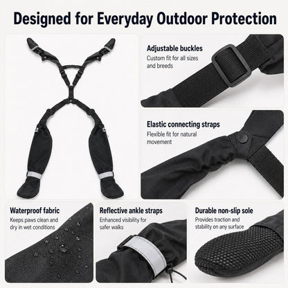 Ortekor 4-in-1 Connected Dog Boots for Rainy Walks - Water-Resistant Paw & Leg Protection for Mud & Dirt