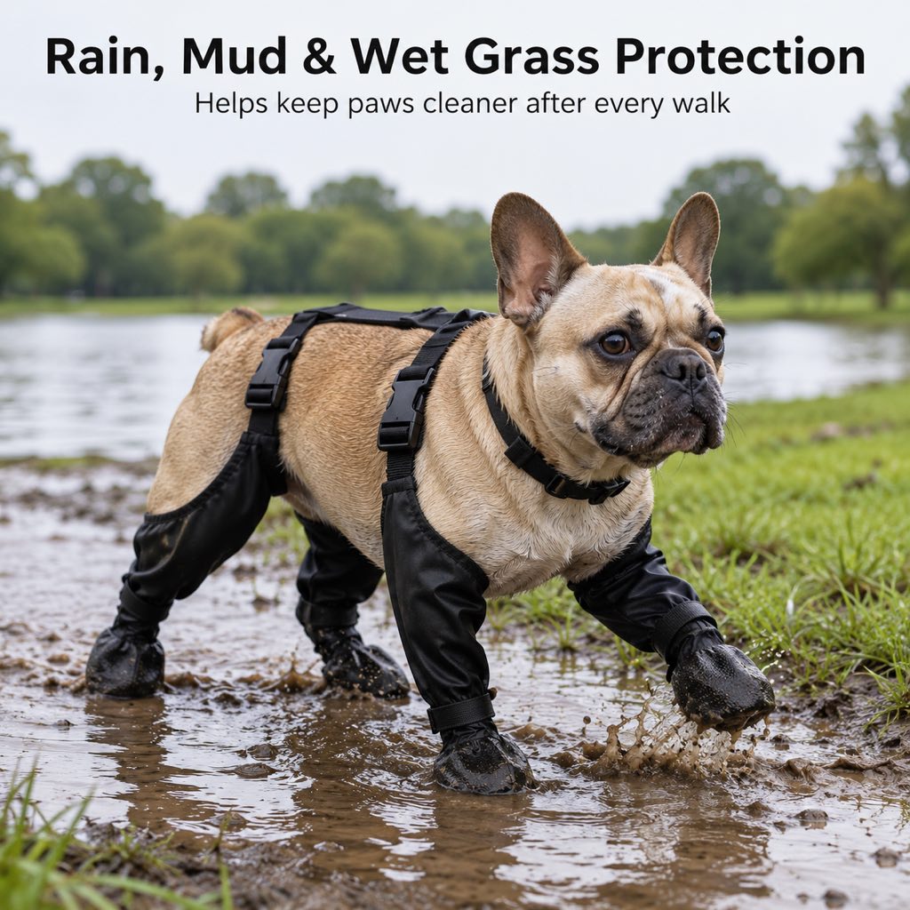 Ortekor Stay-On Waterproof Dog Walking Boots for Rain, Mud & Hot Pavement - Anti-Slip Paw Protection Suit