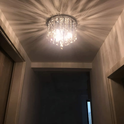 Flush Mount Crystal Ceiling Light Round Chandelier Chrome Finish for Bedroom Living Room Hallway Elegant Lighting Fixture Sparkling