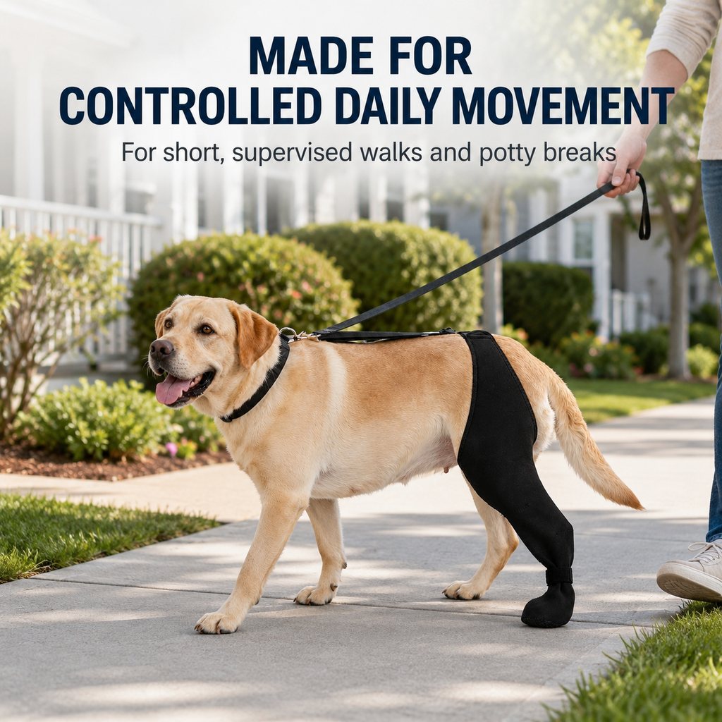 Ortekor Adjustable Dog Rear Leg Recovery Sleeve with Paw Cover - Helps Limit Licking During Post-Surgery Rest