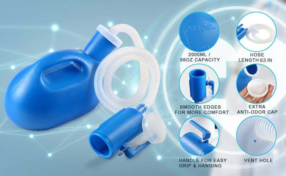 Compagnon de voyage | Urinoir portable avec tuyau amovible et capacité de 2 L | Idéal pour le camping et les aventures en plein air