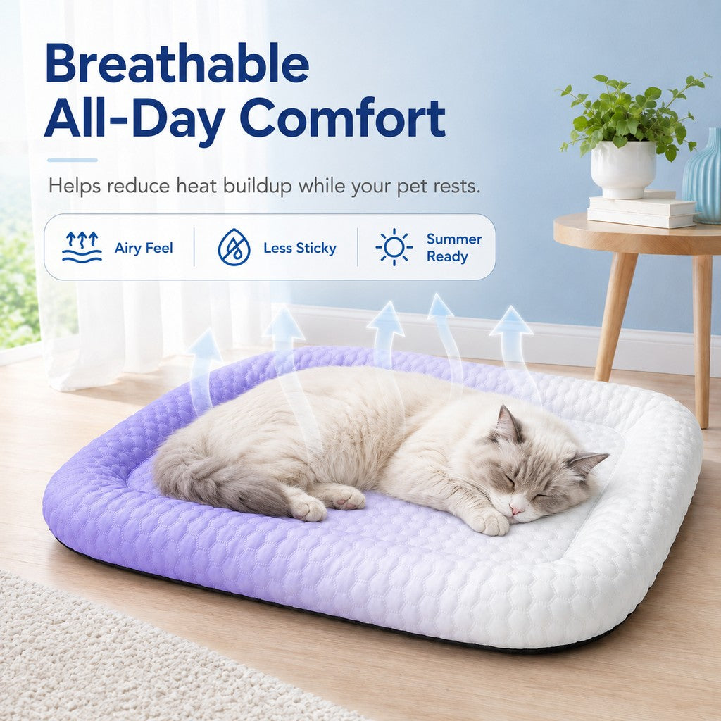 Ortekor Cool-Touch Gradient Pet Cooling Bed for Summer Naps - Breathable Bolster Rest Mat for Cats & Small Dogs