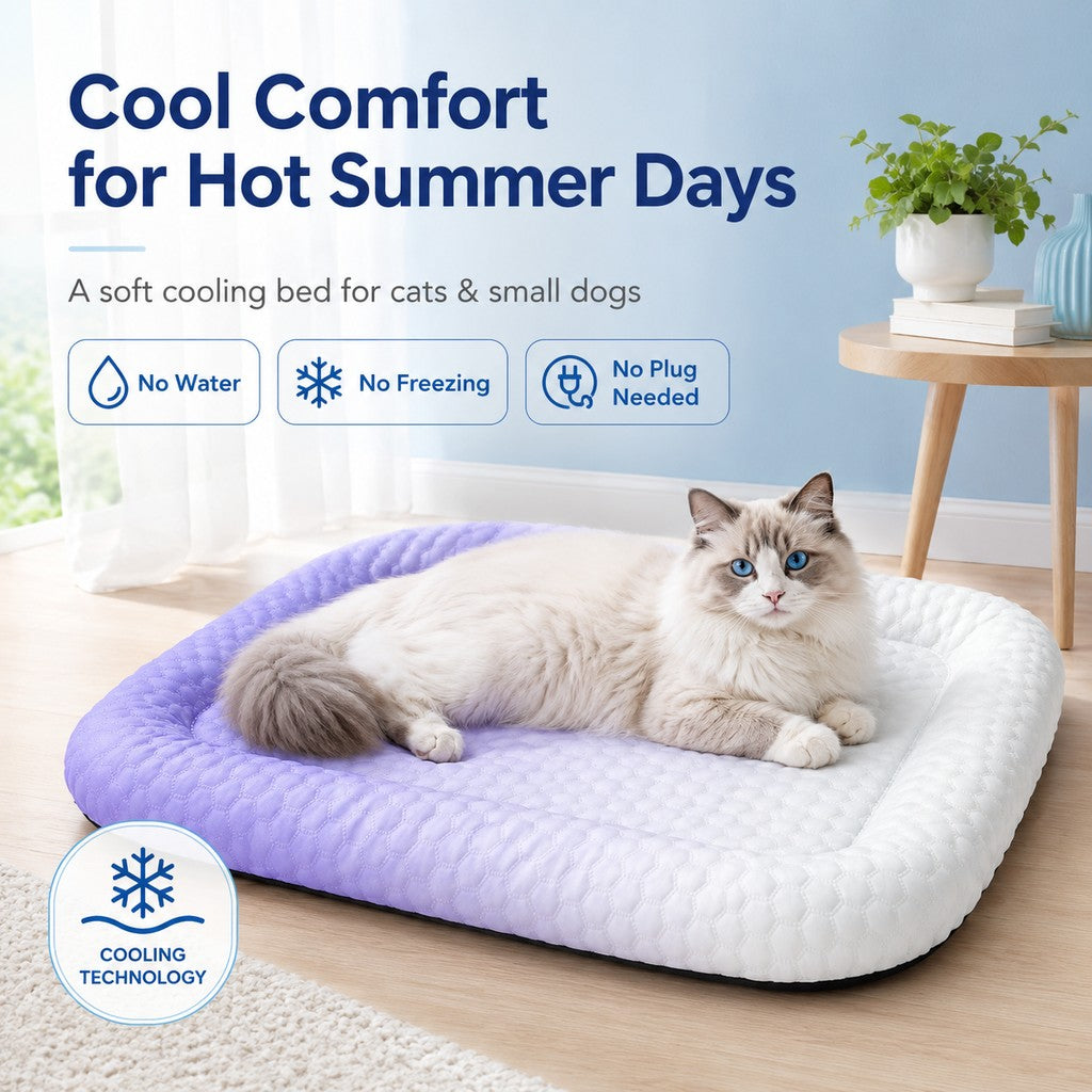 Ortekor Cool-Touch Gradient Pet Cooling Bed for Summer Naps - Breathable Bolster Rest Mat for Cats & Small Dogs
