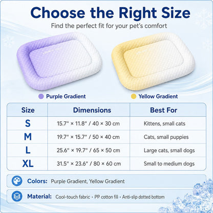 Ortekor Cool-Touch Gradient Pet Cooling Bed for Summer Naps - Breathable Bolster Rest Mat for Cats & Small Dogs
