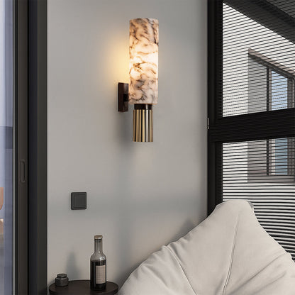 Marble and Copper Wall Sconce with Warm LED Light for Bedroom, Hallway, Living Room – Natural Stone Accent Wall Fixture