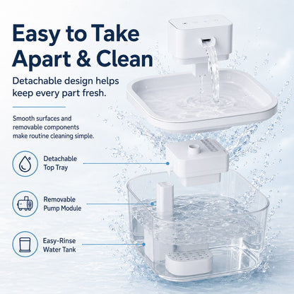 Ortekor Cordless Motion Sensor Cat Water Fountain for Any Room - 3.1L Fresh Water Without Cords