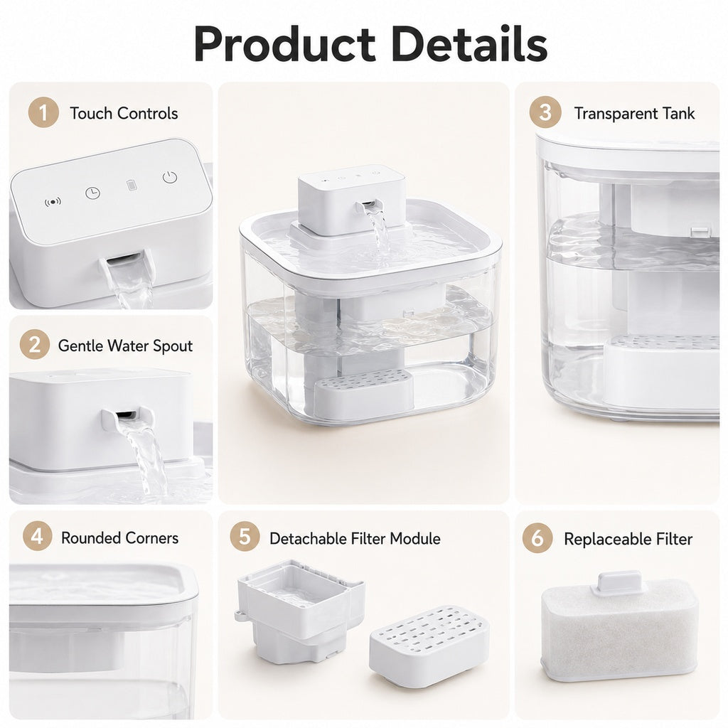 Ortekor Cordless Motion Sensor Cat Water Fountain for Any Room - 3.1L Fresh Water Without Cords