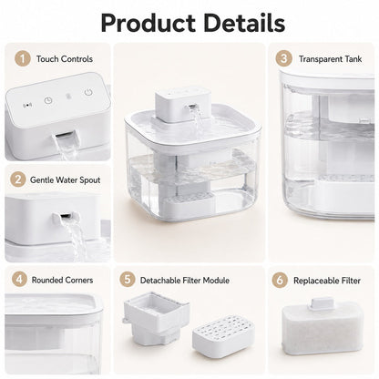 Ortekor Cordless Motion Sensor Cat Water Fountain for Any Room - 3.1L Fresh Water Without Cords