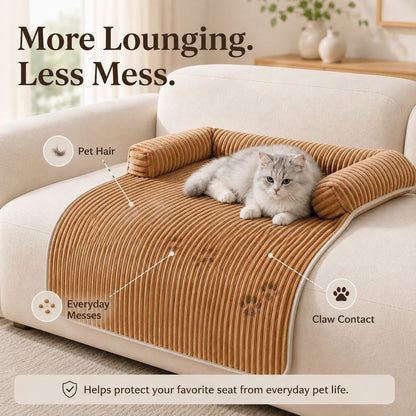 Ortekor 3-Sided Corduroy Pet Couch Cover for Dogs & Cats – Non-Slip Bolster Sofa Protector for Sofas & Chairs, Helps Keep Fur & Everyday Messes Off Furniture