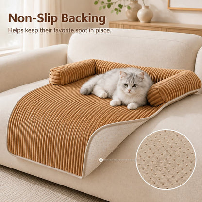 Ortekor 3-Sided Corduroy Pet Couch Cover for Dogs & Cats – Non-Slip Bolster Sofa Protector for Sofas & Chairs, Helps Keep Fur & Everyday Messes Off Furniture