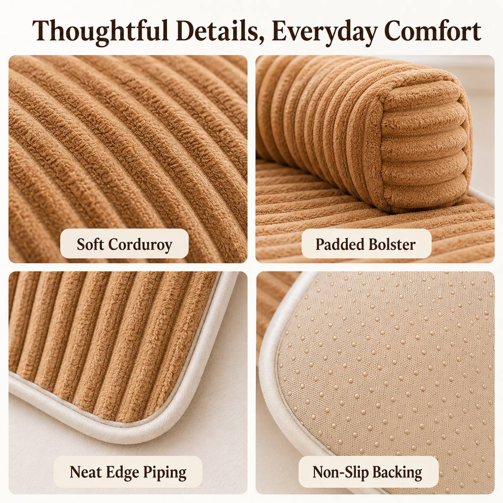 Ortekor 3-Sided Corduroy Pet Couch Cover for Dogs & Cats – Non-Slip Bolster Sofa Protector for Sofas & Chairs, Helps Keep Fur & Everyday Messes Off Furniture