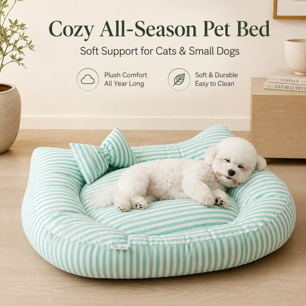 Ortekor All-Season Bolster Pet Bed with Pillow for Cats & Small Dogs - Soft Raised-Edge Support for Indoor Naps