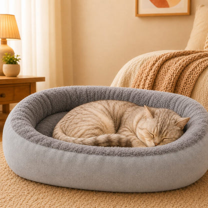 Ortekor Cozy Oval Bolster Pet Bed for Cats & Dogs, Fleece or All-Season Indoor Bed for Cold Floors