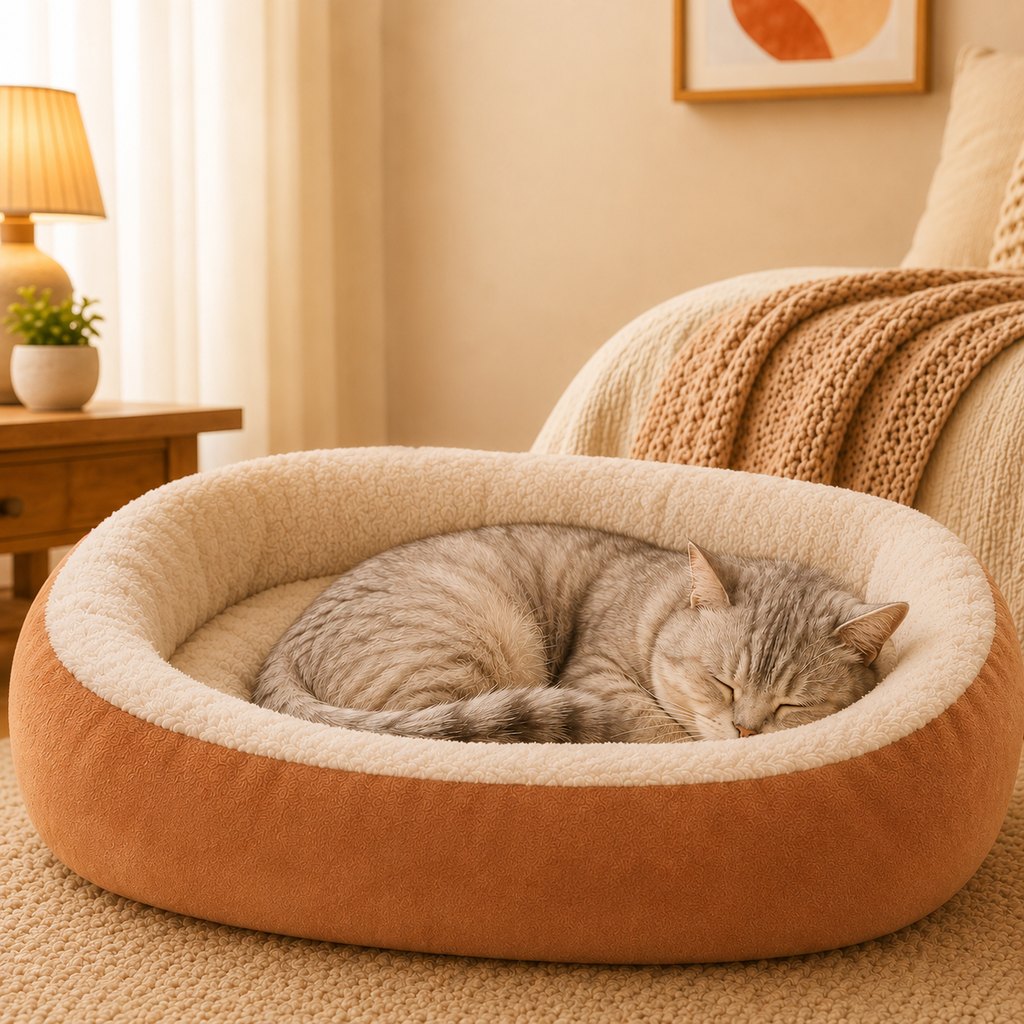 Ortekor Cozy Oval Bolster Pet Bed for Cats & Dogs, Fleece or All-Season Indoor Bed for Cold Floors