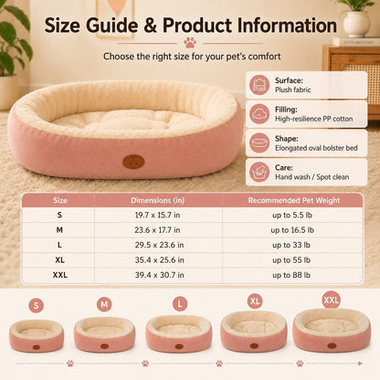Ortekor Cozy Oval Bolster Pet Bed for Cats & Dogs, Fleece or All-Season Indoor Bed for Cold Floors