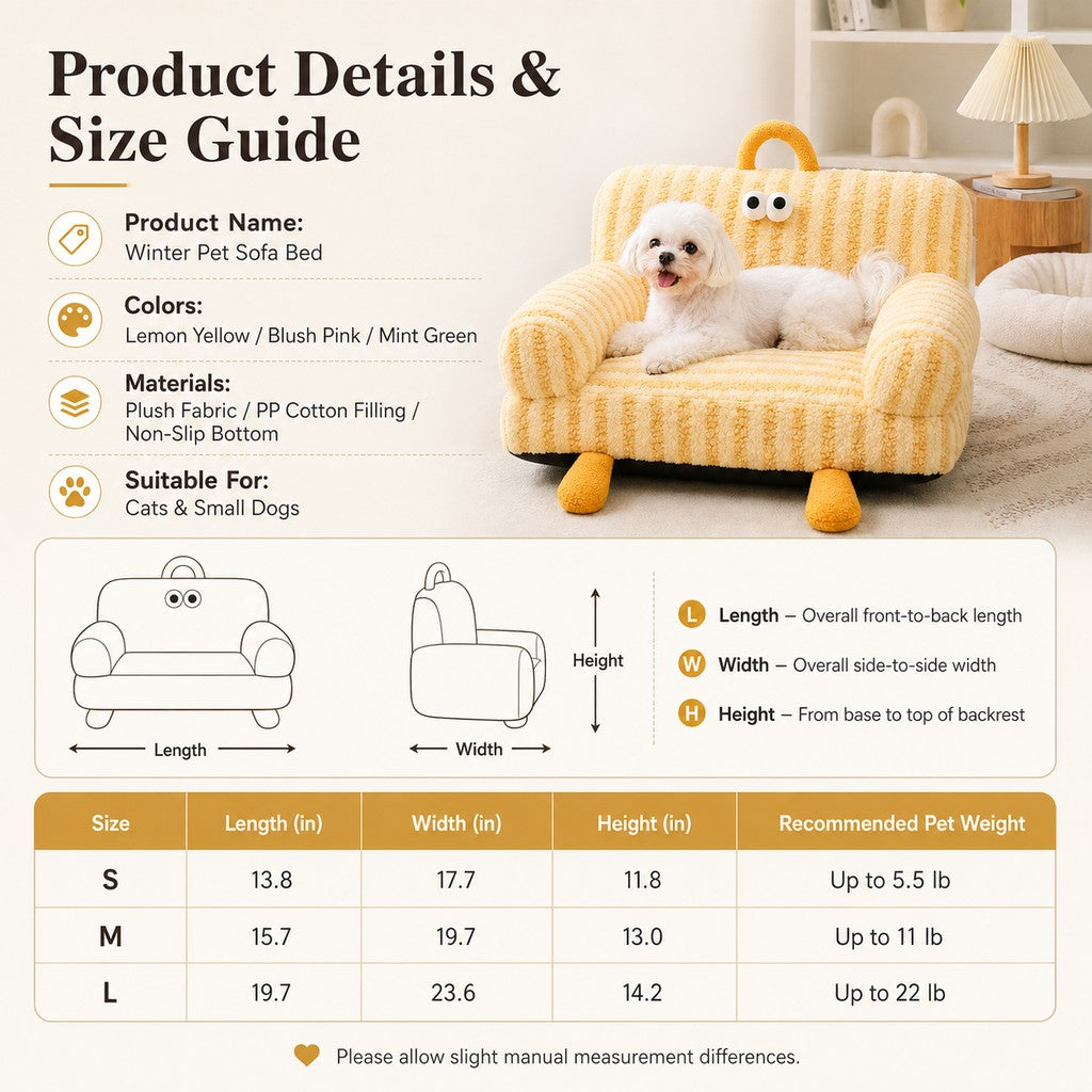 Ortekor Cozy Pet Sofa Bed for Cats & Small Dogs - Warm Indoor Lounger with Winter & All-Season Options