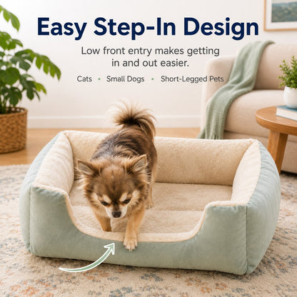 Ortekor Cozy Plush Bolster Pet Bed for Cats & Dogs - Warm Raised-Side Bed with Easy Step-In Entry