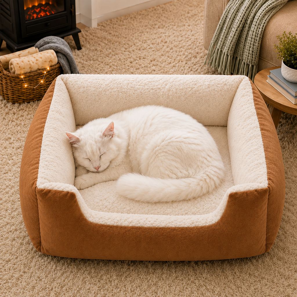 Ortekor Cozy Plush Bolster Pet Bed for Cats & Dogs - Warm Raised-Side Bed with Easy Step-In Entry