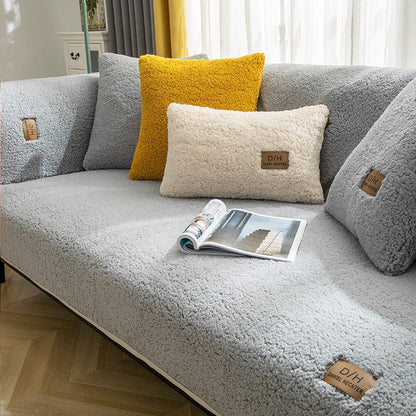 Plush Fleece Couch Cover with Non-Slip Backing – Pet Hair & Stain Protection + 2 Pillow Covers for Living Room Sofas