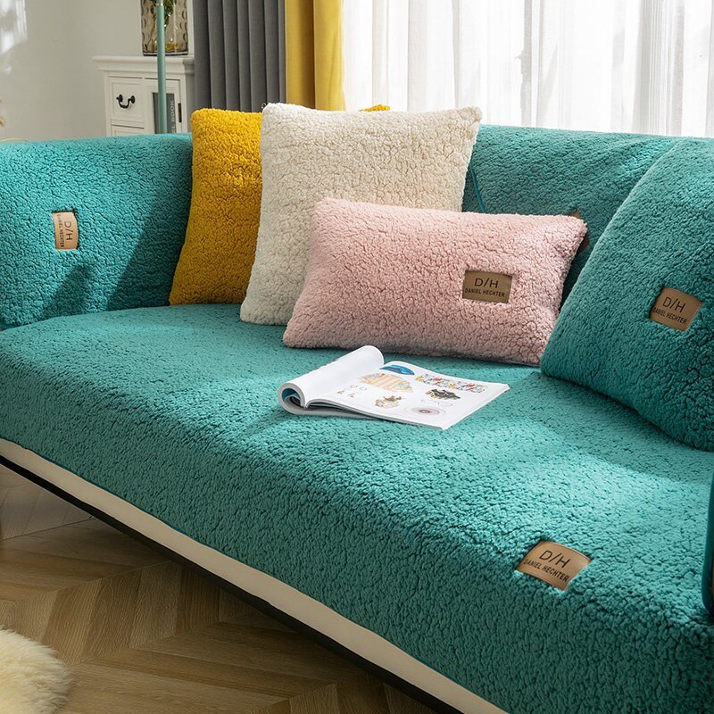 Plush Sofa Cover with Anti-Slip Backing – Machine Washable Furniture Protector for Couches – Includes 2 Cushion Covers