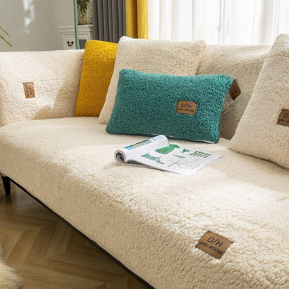 Plush Sofa Cover with Anti-Slip Backing – Machine Washable Furniture Protector for Couches – Includes 2 Cushion Covers