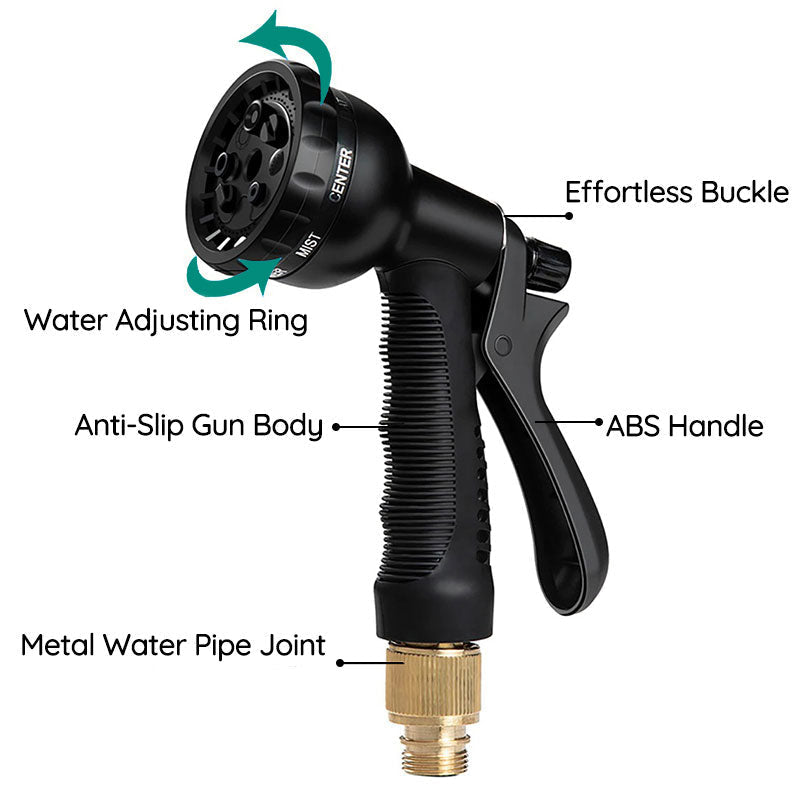Flexible Garden Hose with 8-Pattern Spray Nozzle – Lightweight, Kink-Resistant & Self-Draining for Lawn Watering, Car Washing & Outdoor