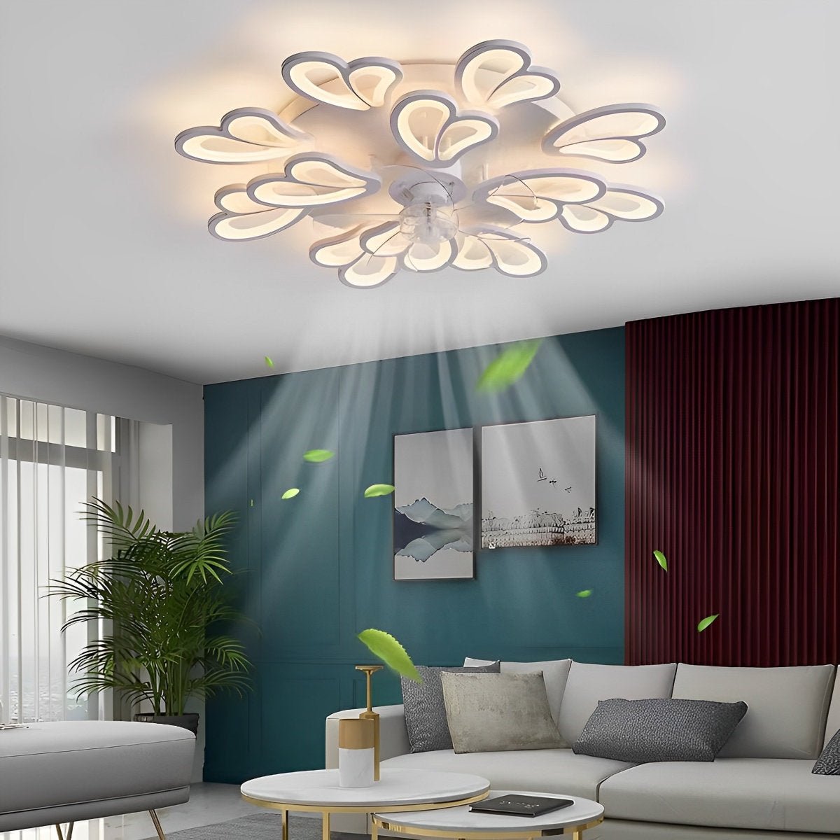 Ventilateur de plafond avec télécommande et éclairage LED, 35 pouces, montage encastré, profil bas, débit d'air et température de couleur réglables pour chambre, salon et salle à manger