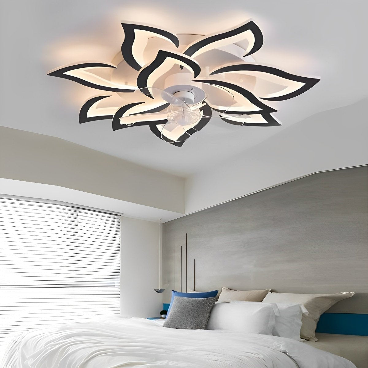 Ventilateur de plafond avec télécommande et éclairage LED, 35 pouces, montage encastré, profil bas, débit d'air et température de couleur réglables pour chambre, salon et salle à manger
