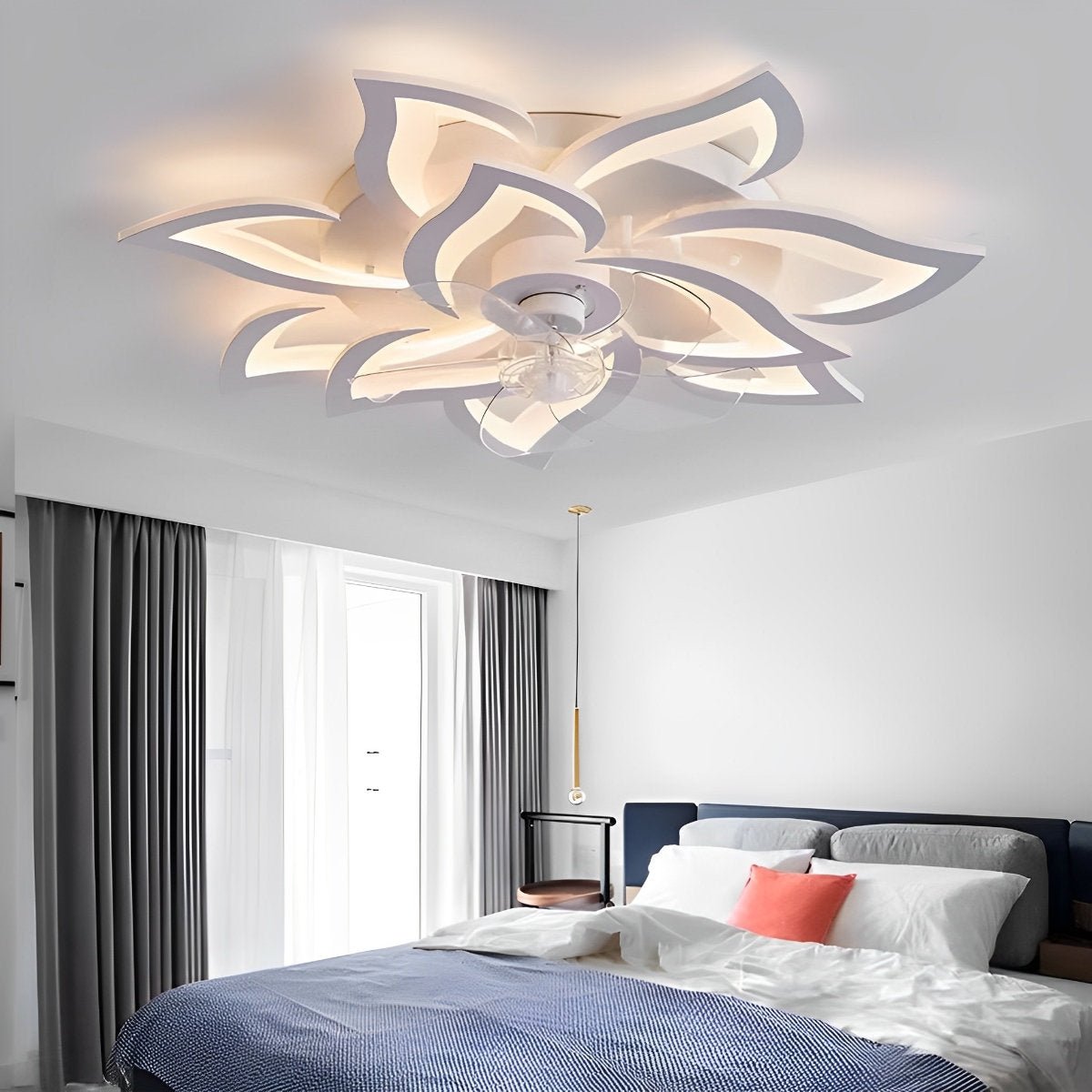 Ventilateur de plafond avec télécommande et éclairage LED, 35 pouces, montage encastré, profil bas, débit d'air et température de couleur réglables pour chambre, salon et salle à manger