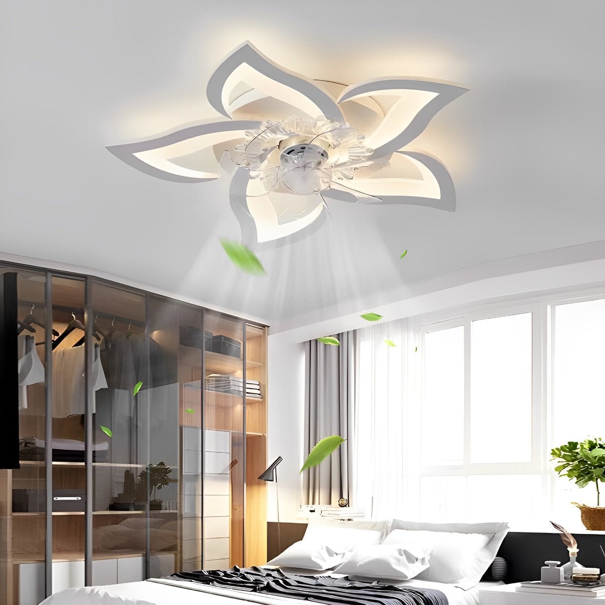 Ventilateur de plafond avec télécommande et éclairage LED, 35 pouces, montage encastré, profil bas, débit d'air et température de couleur réglables pour chambre, salon et salle à manger