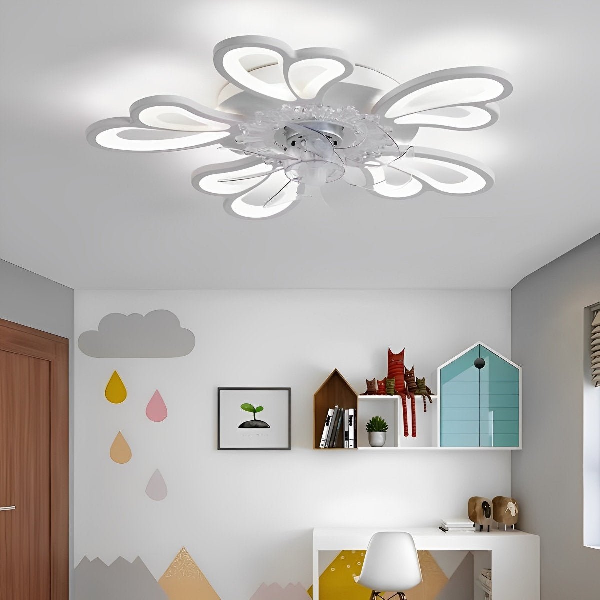 Ventilateur de plafond avec télécommande et éclairage LED, 35 pouces, montage encastré, profil bas, débit d'air et température de couleur réglables pour chambre, salon et salle à manger