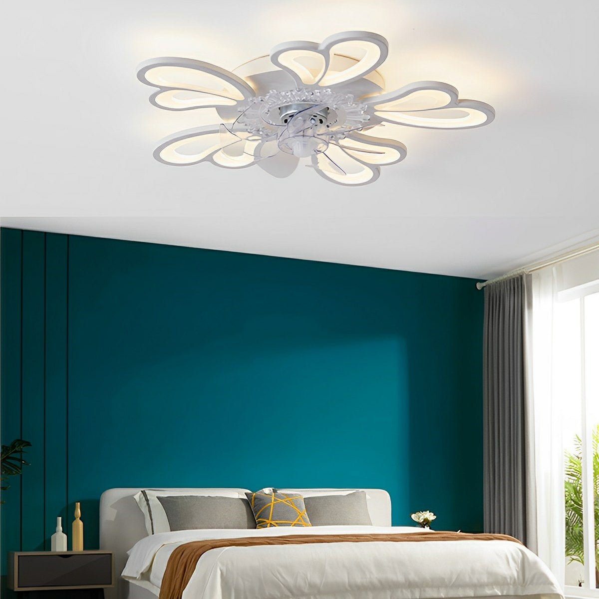 Ventilateur de plafond avec télécommande et éclairage LED, 35 pouces, montage encastré, profil bas, débit d'air et température de couleur réglables pour chambre, salon et salle à manger