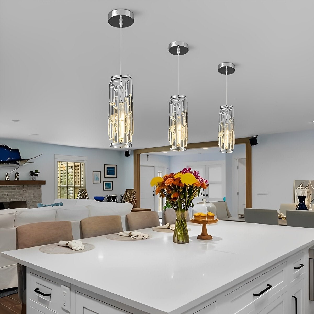 Glass Drop Ceiling Light Fixture E27 Adjustable Height Kitchen & Dining Room Task Lighting Industrial Modern Retro Style Iron Frame Warm Whi