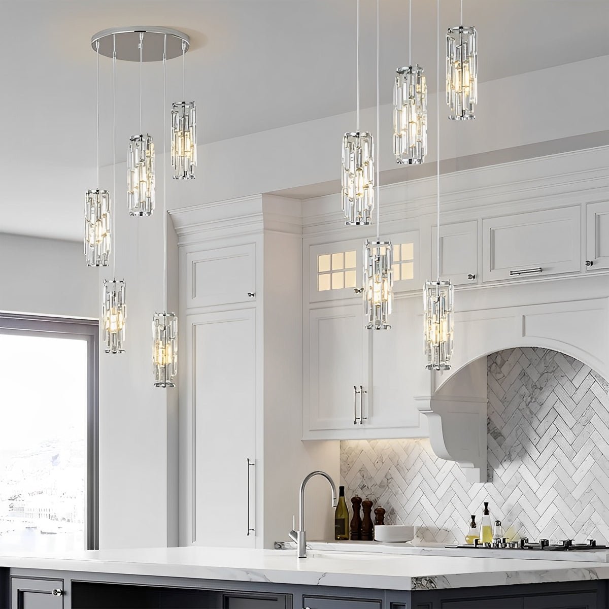 Glass Drop Ceiling Light Fixture E27 Adjustable Height Kitchen & Dining Room Task Lighting Industrial Modern Retro Style Iron Frame Warm Whi