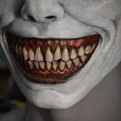 Sinister Grinning Demon Mask with White Eyes for Halloween Costume Party Cosplay Horror Theme Event Scary Face Cover Adult Unisex
