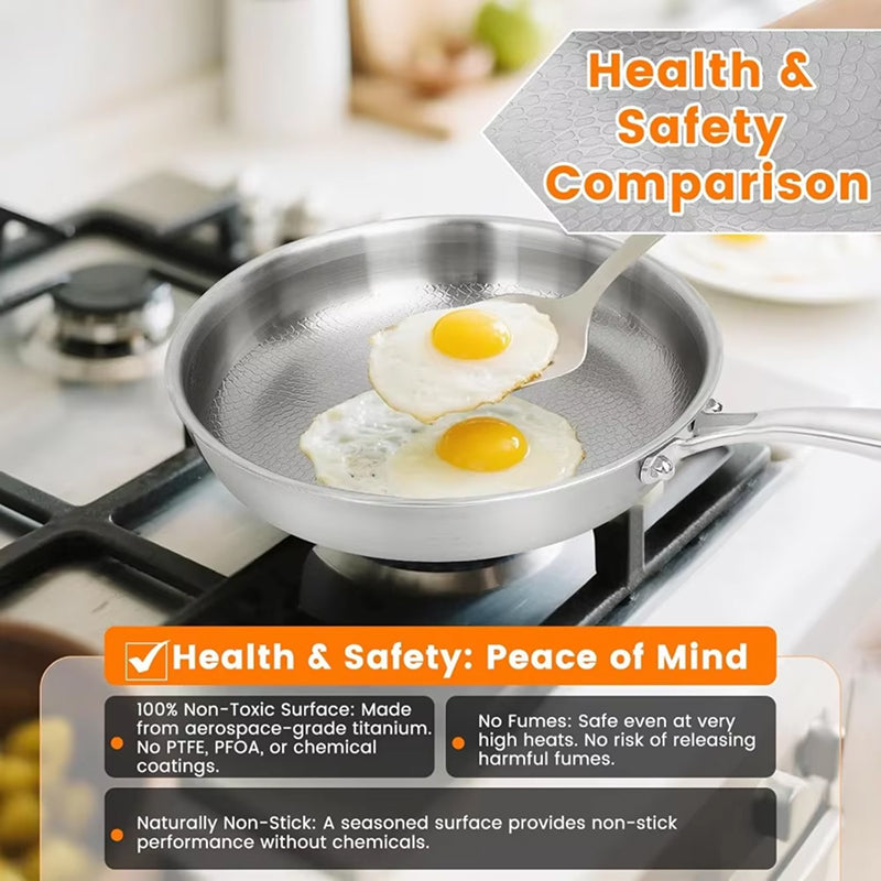 Titanium Nonstick Skillet with Textured Surface for Healthy Cooking on Gas Electric Induction Stove 10 to 12 Inch Sizes Metal Utensil Safe