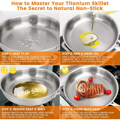 Titanium Nonstick Skillet with Textured Surface for Healthy Cooking on Gas Electric Induction Stove 10 to 12 Inch Sizes Metal Utensil Safe