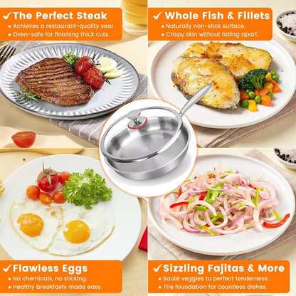 Titanium Skillet with Textured Surface for Gas Electric Induction Stovetops Oven Safe Metal Utensil Friendly Chemical Free Cookware