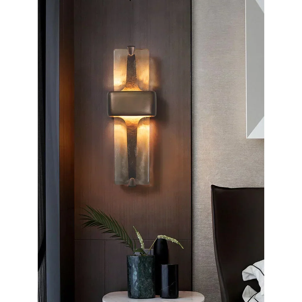 Vertical Crystal Sconce Light Copper Finish 20 Inch Warm Glow for Bedroom Hallway Living Room Modern Up Down Wall Mount Fixture