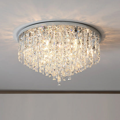 Tiered Crystal Chandelier with LED Lights – Adjustable Height Dining Room Ceiling Fixture in Gold or Silver Finish