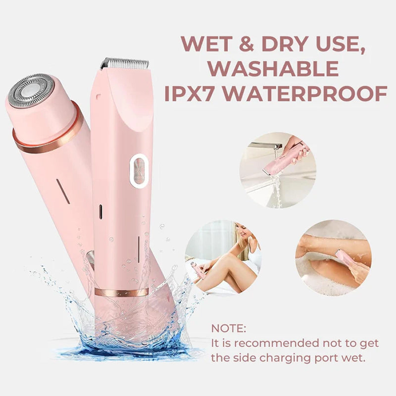 Rechargeable Women's Body Trimmer with Ceramic Blades for Sensitive Skin | Dual Head Cordless Grooming Tool for Bikini Area | Waterproof