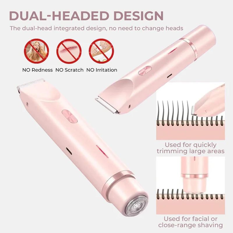 Rechargeable Women's Body Trimmer with Ceramic Blades for Sensitive Skin | Dual Head Cordless Grooming Tool for Bikini Area | Waterproof