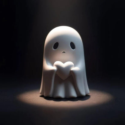 Resin Ghost Figurine with Heart & Attitude – Whimsical Tabletop Sculpture for Seasonal Display & Year-Round Charm